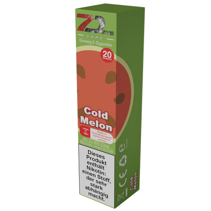 Alt Tag: 7Days Cold Melon Einweg E-Zigarette, erfrischender Geschmack für jeden Tag. Entdecke die fruchtige Welt von 7Days.