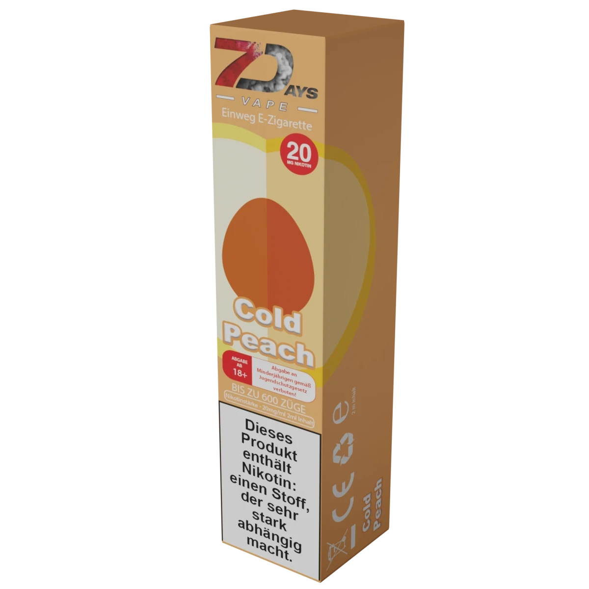 7Days Einweg E-Zigarette Cold Peach Geschmack - Dein fruchtiger Begleiter fürs tägliche Abenteuer.
