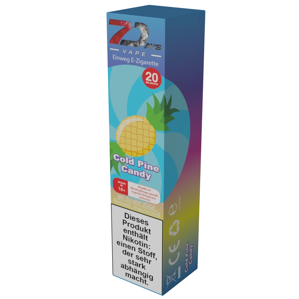 Alt Tag: "7Days Einweg E-Zigarette Cold Pine Candy Geschmack, 20mg Nikotin, entdecke den fruchtigen Vibe für deinen Tag"
