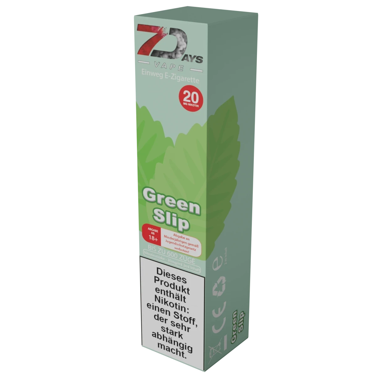 7Days Einweg E-Zigarette ‚Green Slip‘ – Erlebe süße, fruchtige, kühle Aromen in jedem Zug. Dein Abenteuer beginnt hier!