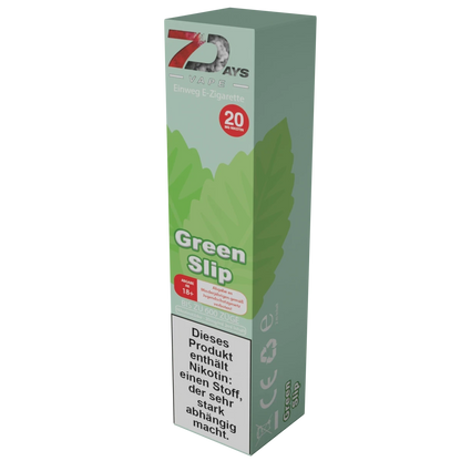 7Days Einweg E-Zigarette ‚Green Slip‘ – Erlebe süße, fruchtige, kühle Aromen in jedem Zug. Dein Abenteuer beginnt hier!
