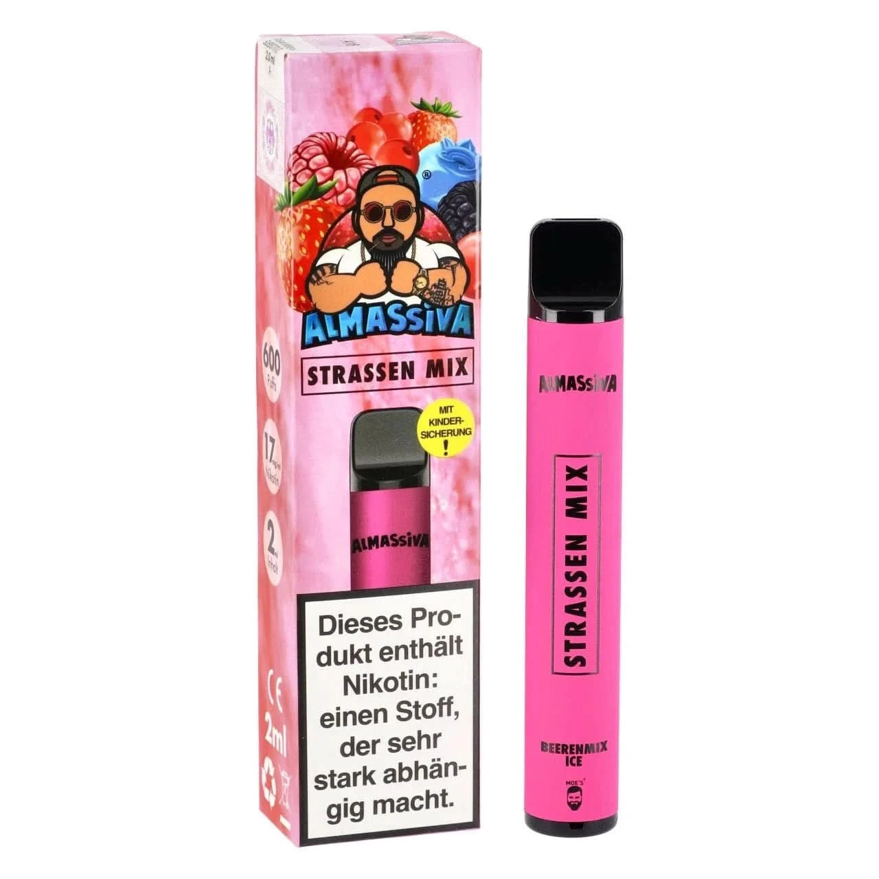 Almassiva Strassen Mix, Einweg E-Zigarette mit Beerenmix und Menthol, präsentiert von bekanntem deutschen Rapper. Jetzt imponieren!