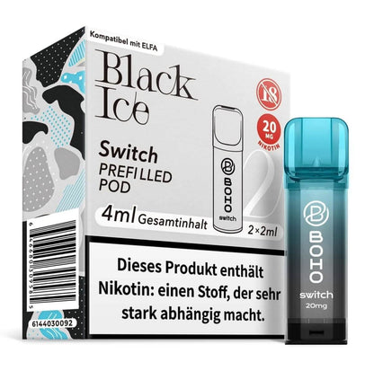 Boho Switch Pod 2er Set Black Ice mit Brombeere und Menthol, erfrischend und fruchtig, ideal zum Dampfen.