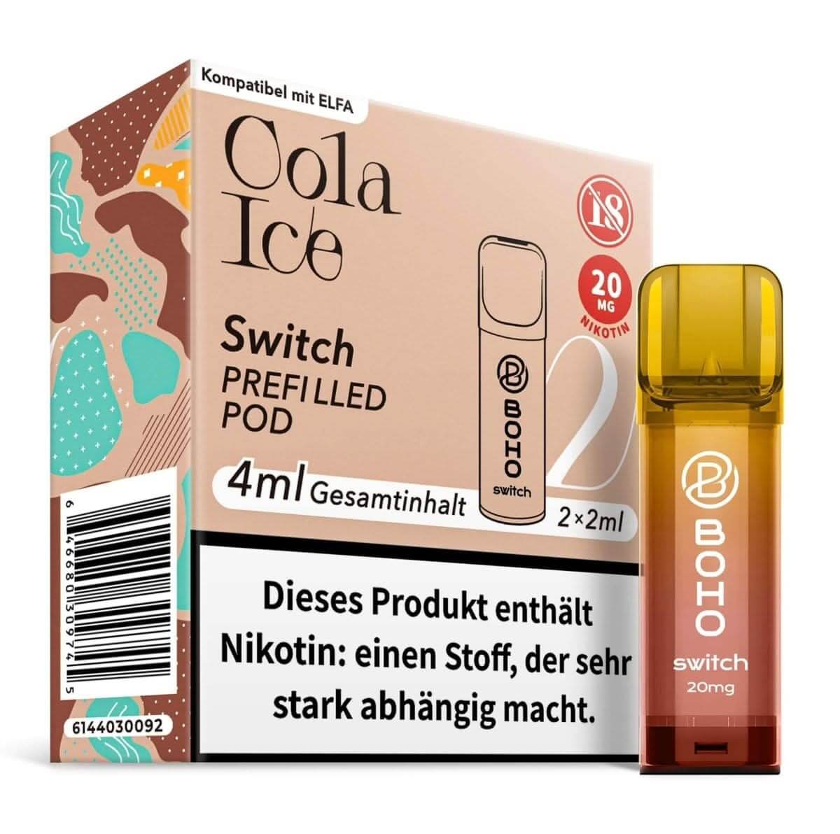 Boho Switch Pod 2er Set in Cola Ice Geschmack für erfrischendes Dampfen. Enthält 20mg Nikotin, perfekt für heiße Tage.