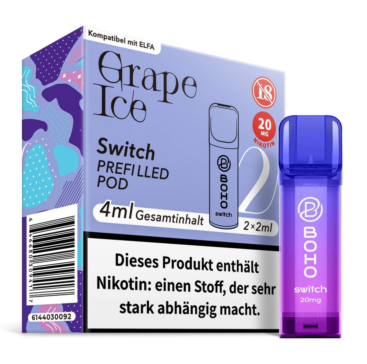 Vape’Ger Boho Switch Pod (2er Set) - Grape Ice (Traube Menthol) Einweg Pod-System - EAN 646680309417 - von vape-dealer.de