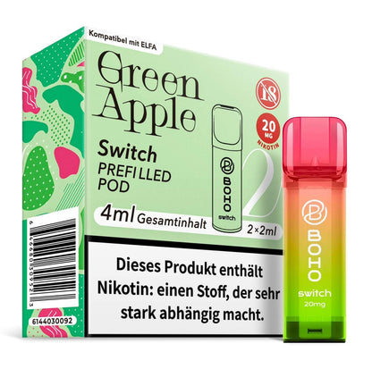 Vape’Ger Boho Switch Pod (2er Set) - Green Apple (Grüner Apfel) Einweg Pod-System - EAN 646680309523 - von vape-dealer.de