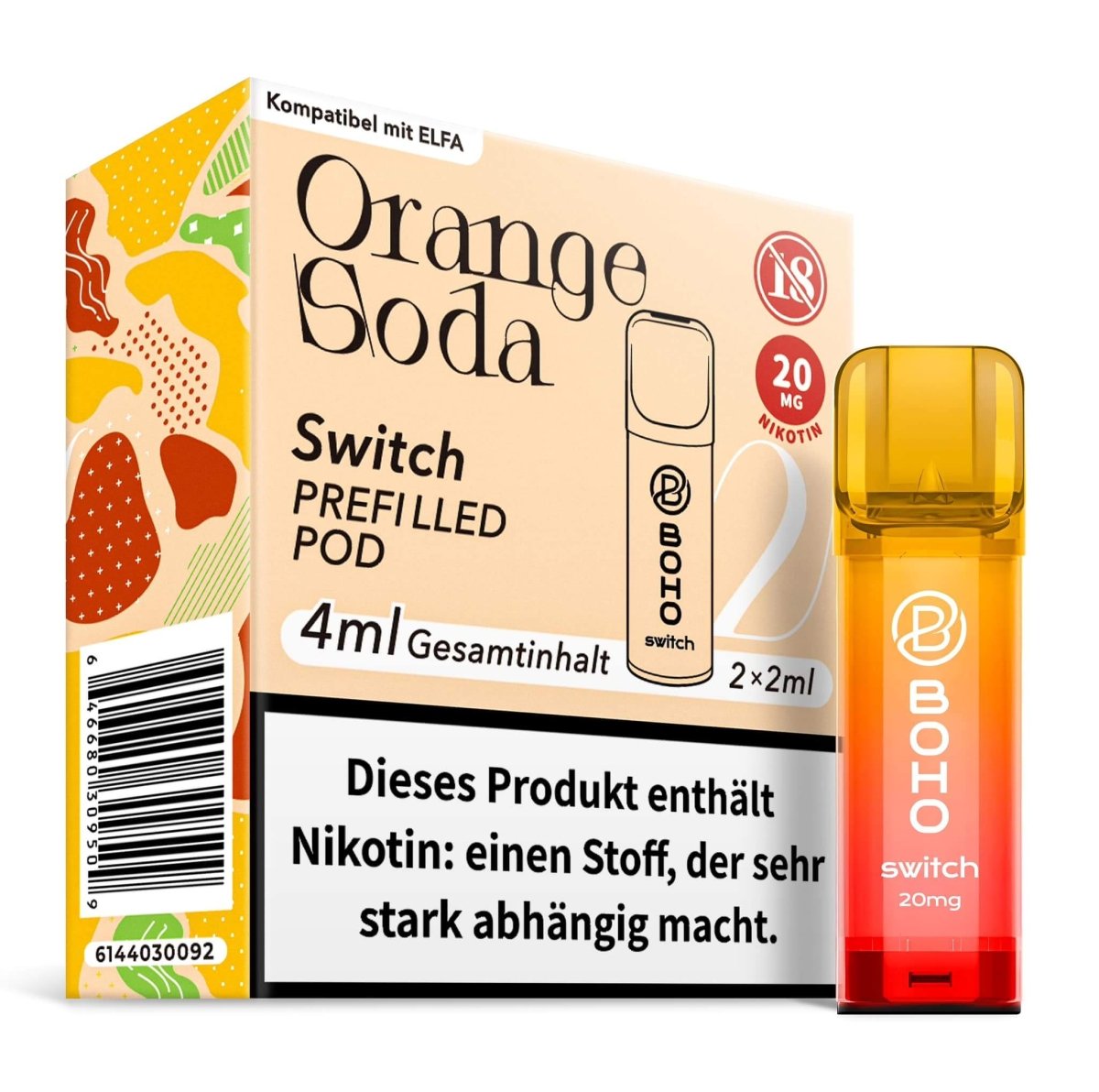 Vape’Ger Boho Switch Pod (2er Set) - Orange Soda (Limette Zitrone) Einweg Pod-System - EAN 646680309509 - von vape-dealer.de