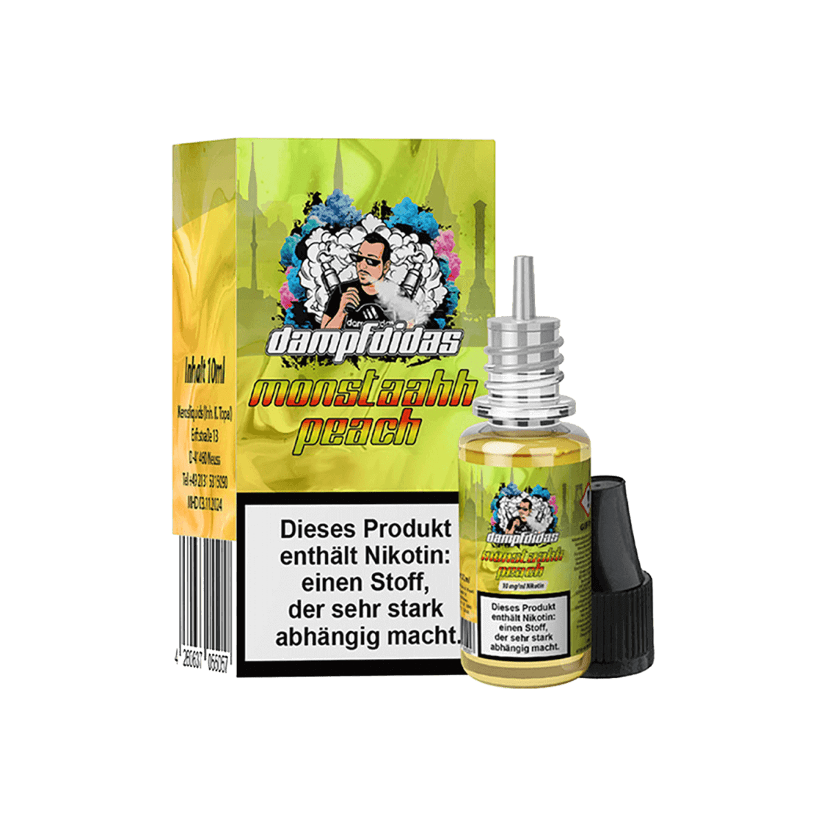 Ferhat San (Kerosliquids) Dampfdidas - Monstaahh Peach (Energy-Drink Pfirsich) 2% Nikotinsalz Liquid - EAN 4260637055064 - von vape-dealer.de