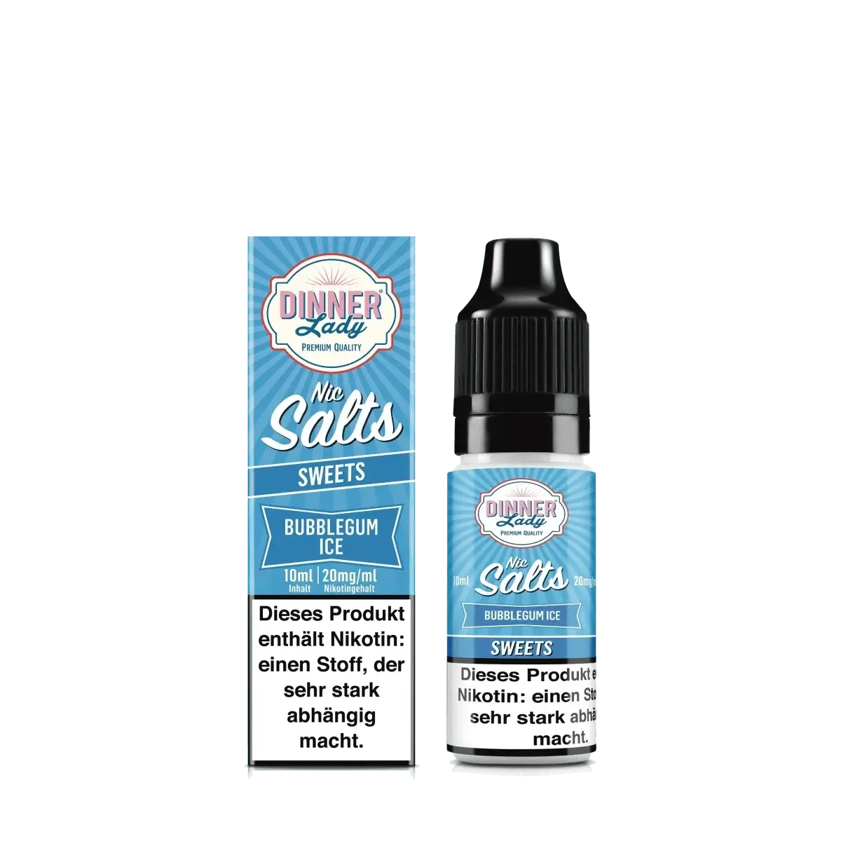 Genieße den erfrischenden Bubblegum Ice Geschmack von Dinner Lady Nic Salts mit einer kühlen Menthol-Note für heiße Sommertage.