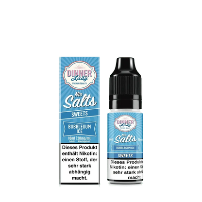 Genieße den erfrischenden Bubblegum Ice Geschmack von Dinner Lady Nic Salts mit einer kühlen Menthol-Note für heiße Sommertage.
