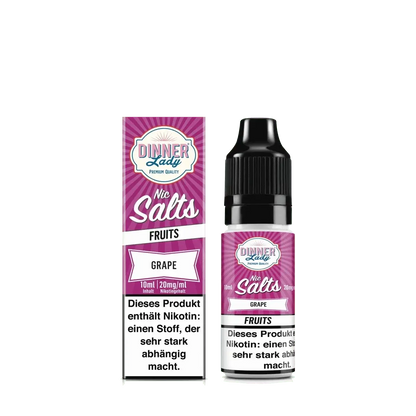 Dinner Lady Nic Salts Grape E-Liquid - Erlebe süße Trauben. 10ml Flasche mit 20mg/ml Nikotin, ideal für Fruchtliebhaber.