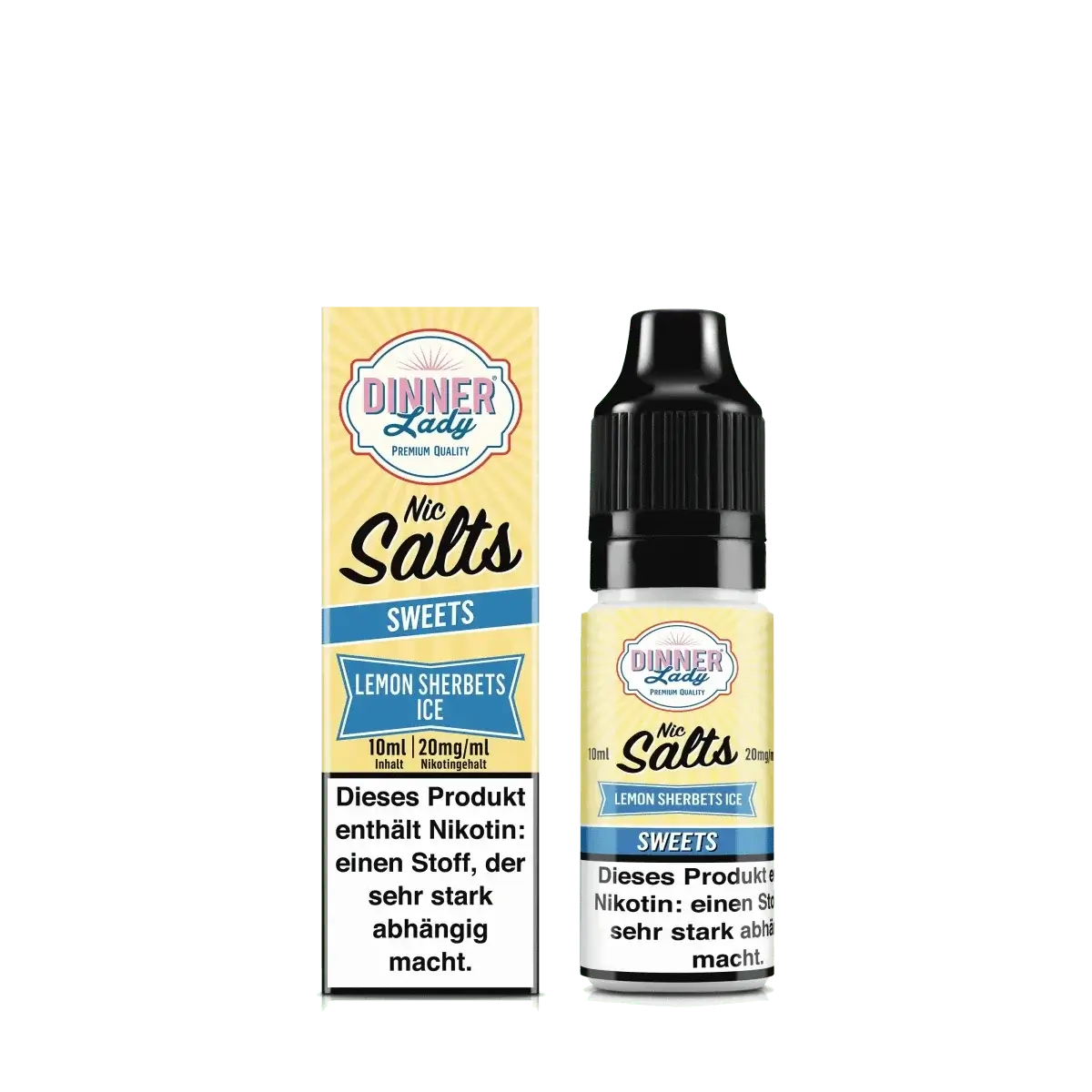 Entdecke den erfrischenden Geschmack von Dinner Lady Nic Salts Lemon Sherbets Ice mit Zitronenbrause und kühlem Menthol.