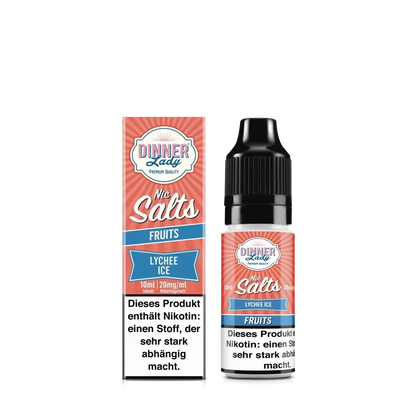 Genieße das Dinner Lady Nic Salts Lychee Ice E-Liquid mit exotischem Litschi-Geschmack und erfrischendem Menthol-Twist.
