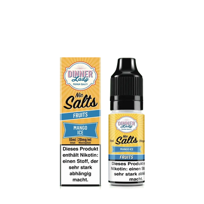 Erlebe die exotische Kühle von Mango Ice: E-Liquid Flasche und Verpackung mit erfrischendem Mango Menthol-Geschmack.