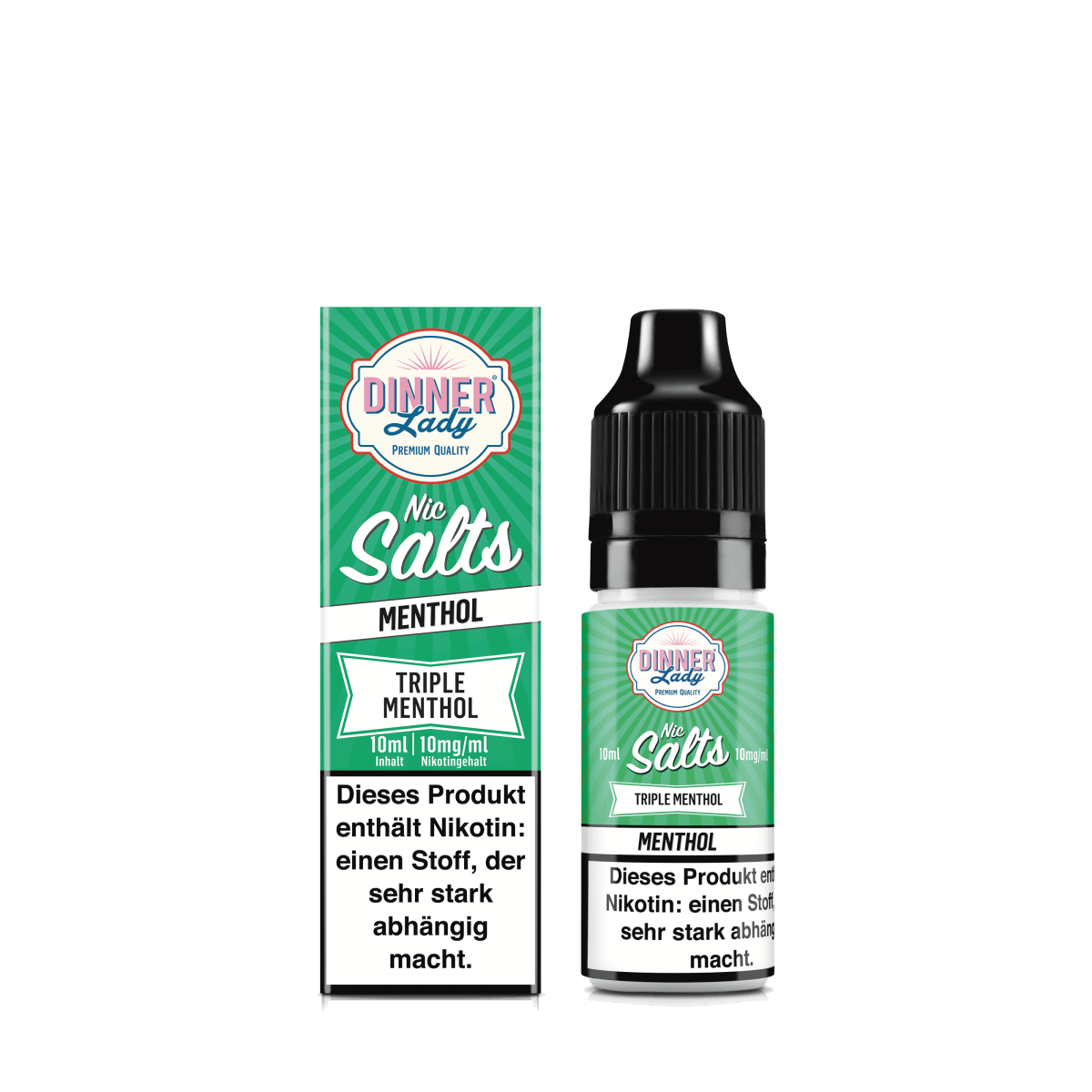 Erfrischendes Dinner Lady Triple Menthol Nic Salts E-Liquid, kraftvolle Mischung aus Eukalyptus, Minze und Menthol, 10ml Flasche.