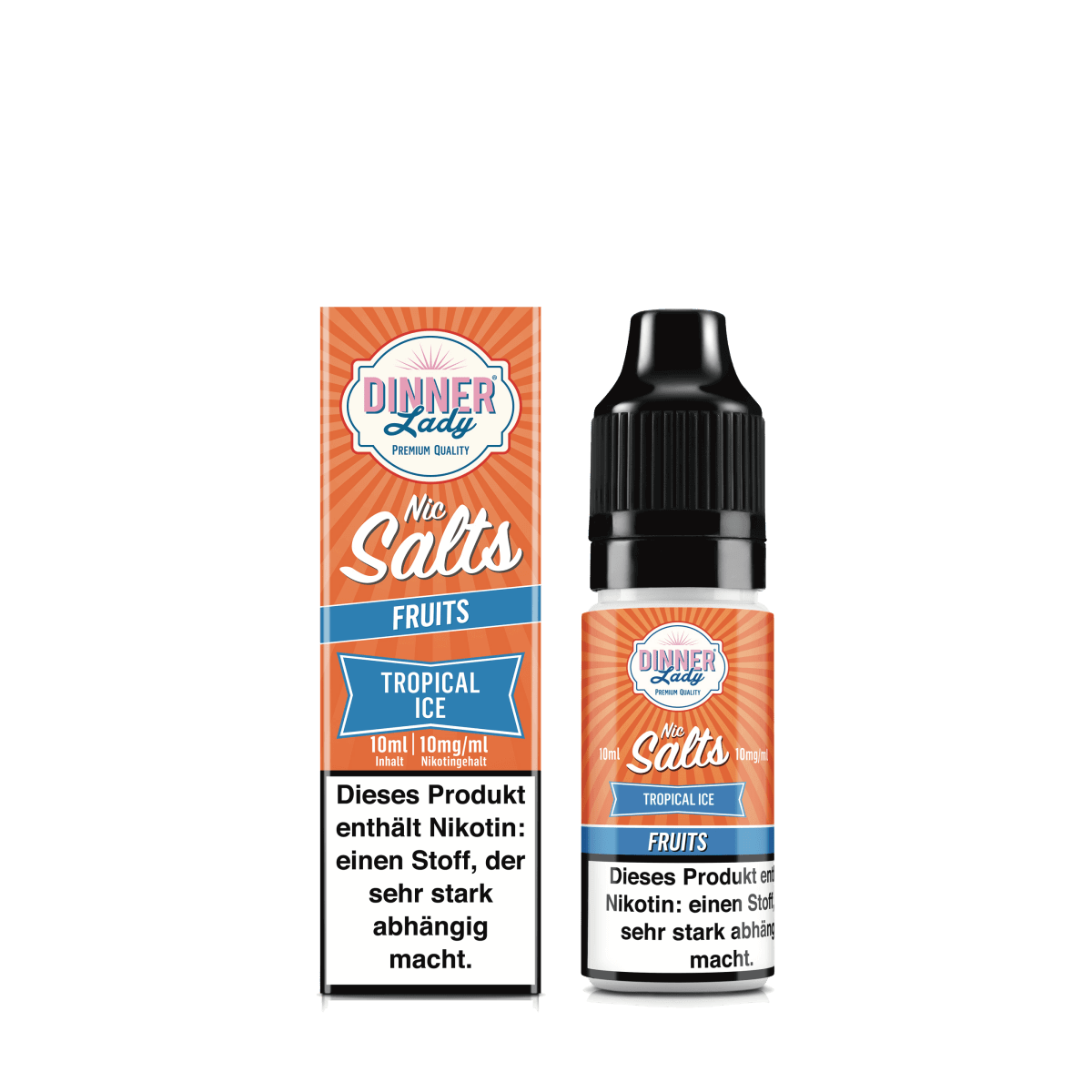 Dinner Lady Nic Salts Tropical Ice E-Liquid 10ml, Zitrone, Limette, Orange und Menthol Geschmack, Fruchtige Erfrischung.