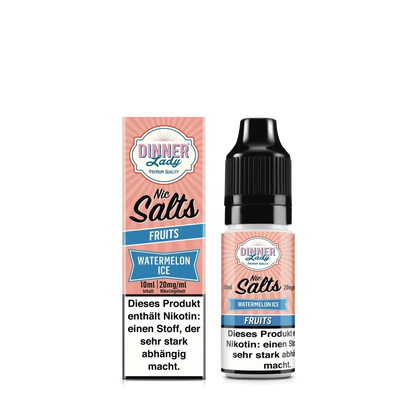 Erlebe den frischen Wassermelonen-Mentholgeschmack mit Dinner Lady Nic Salts Watermelon Ice, perfekt für heiße Sommertage.