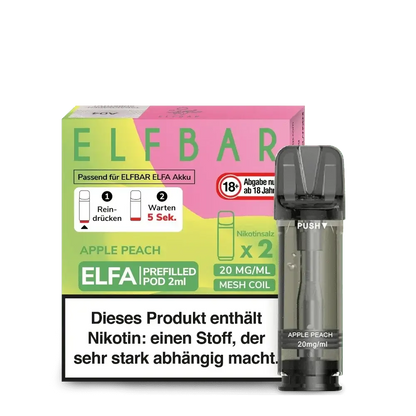 Elfa Pod 2er Set Apple Peach - ein fruchtiger Dampfgenuss mit Apfel und Pfirsich Geschmack in praktischen Mesh Coil Pods.