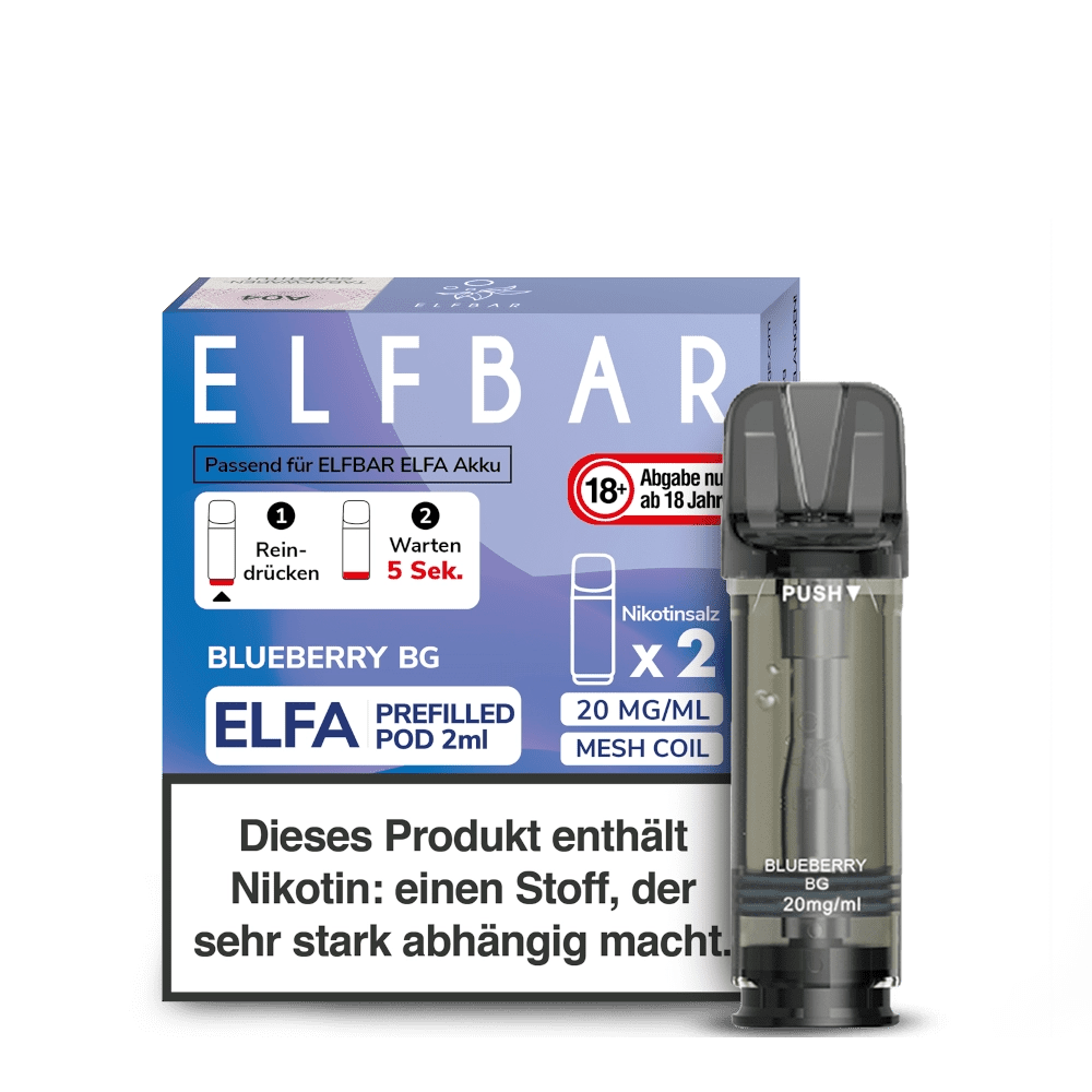 Elf Bar Elfa Pod (2er Set) - Blueberry BG (Blaubeere Kaugummi) Einweg Pod-System - EAN 4260769638845 - von vape-dealer.de