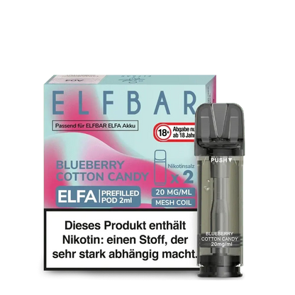 Elfa Pod Blueberry Cotton Candy 2er Set mit 20mg Nikotin, fruchtig-süß, bunte Verpackung für ein einzigartiges Vape-Erlebnis.