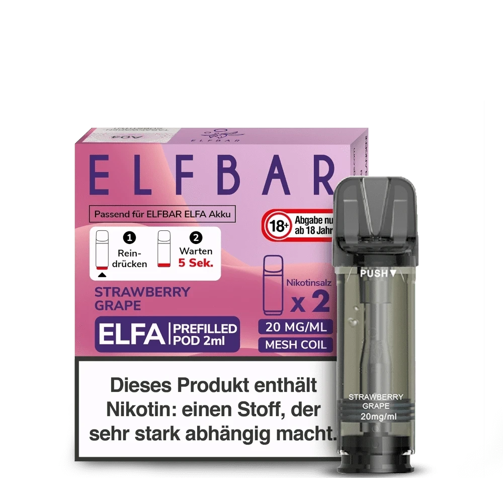 Elfa Pod Set, süße Erdbeeren und saftige Trauben; genieße den fruchtigen Geschmack beim Dampfen. Perfekt für alle Fruchtfans.