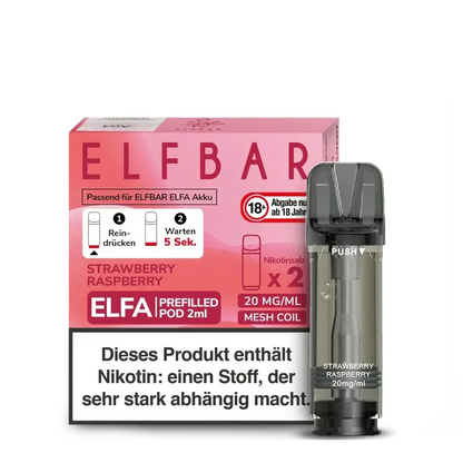 Entdecke den fruchtigen Geschmack des Elfa Pod Sets Erdbeere Himbeere und genieße vollmundige Beerenaromen im praktischen 2er Pack.
