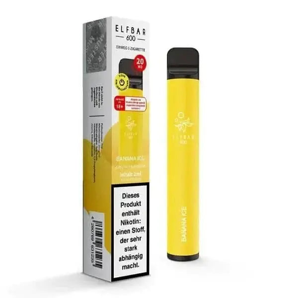 Elf Bar 600 CP (V1) Banana Ice Vape Pen, gelb, mit frischem Bananen-Menthol-Geschmack für deinen exotischen Dampfergenuss.