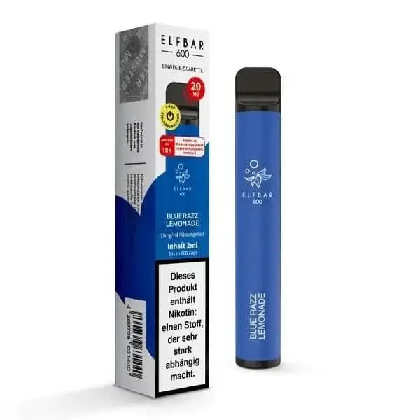 Elf Bar 600 CP V1 Blue Razz Lemonade Vape Pen vor Verpackung – Erlebe eine süß-saure Geschmacksexplosion beim Dampfen.
