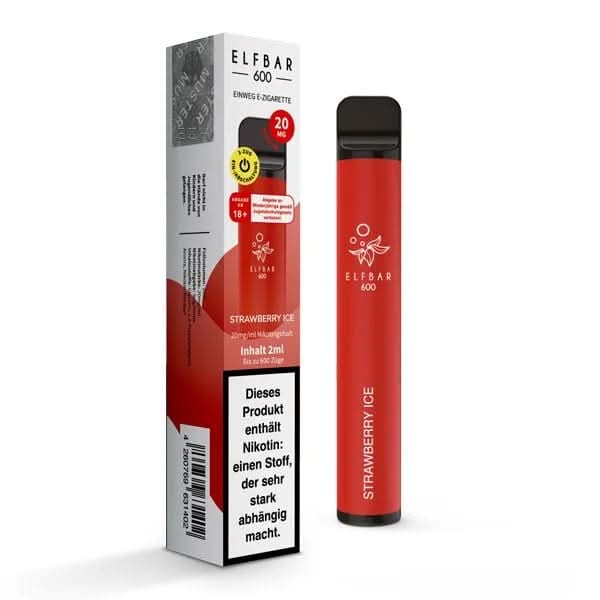 Elf Bar 600 CP (V1) - Strawberry Ice zeigt Vape Pen und Verpackung, perfekt für Liebhaber fruchtig-frischer Erdbeer-Menthol Aromen.