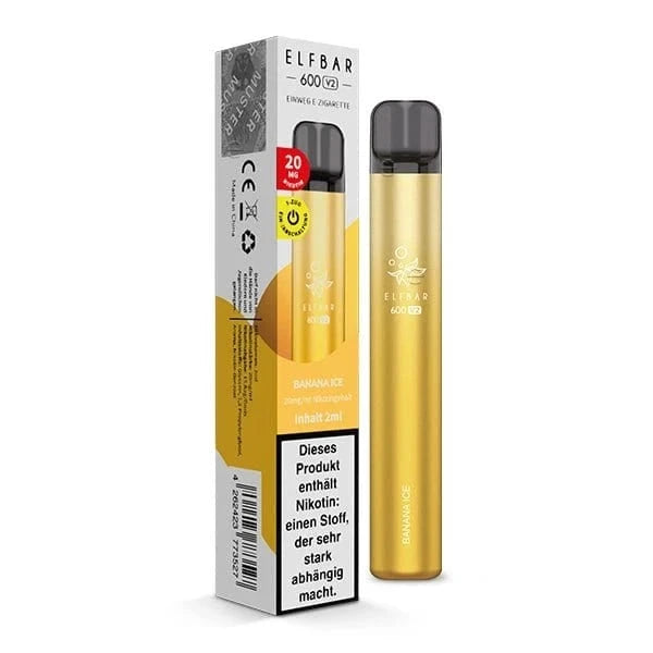 Elf Bar 600 V2 CP Banana Ice E-Zigarette mit süßem Bananen- und cooler Menthol-Note, die dir ein frisches Vaping-Erlebnis bietet.