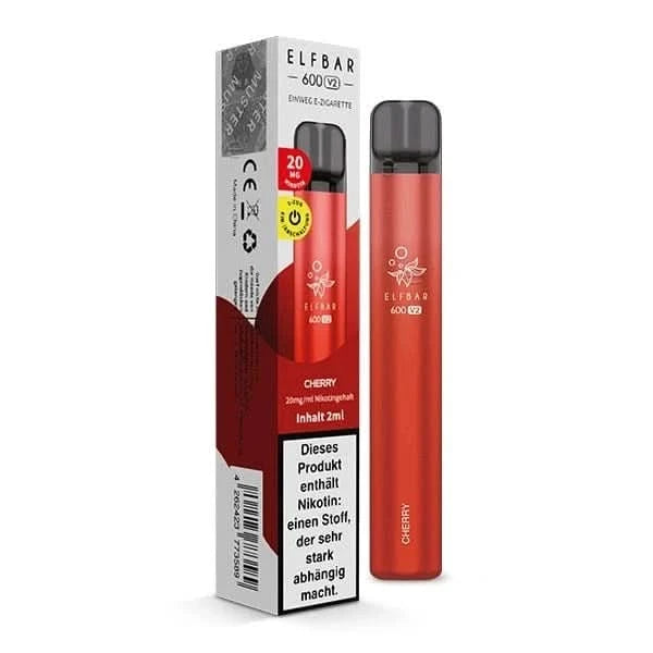 Elf Bar 600 V2 Cherry Vape - Süße Kirschfreude für dein ultimatives Vaping-Erlebnis in knalligem Rot.
