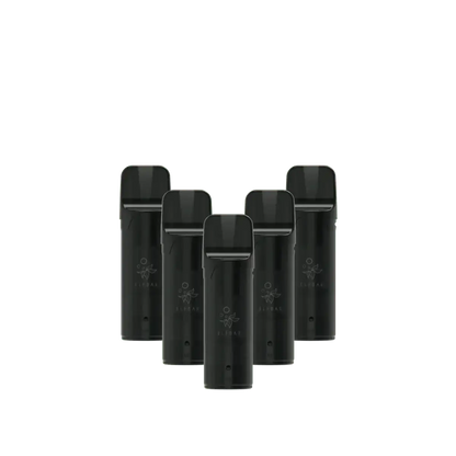 Set aus fünf schwarzen Elfa Pods, ideal für ein fruchtiges Erdbeer-Himbeer-Vape-Erlebnis.