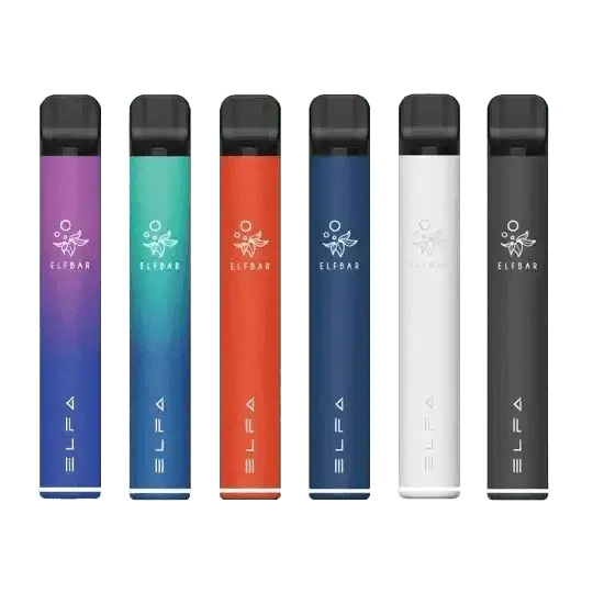 Sechs bunte ELFA Basisgeräte von Elf Bar für stilvolles und umweltfreundliches Vaping, erlebe Geschmacksvielfalt in jeder Farbe.