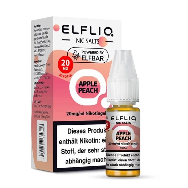 Elfliq Apple Peach E-Liquid 20mg - Erlebe frische Apfel- und Pfirsichnoten. Perfekt für Genießer klassischer Fruchtaromen.