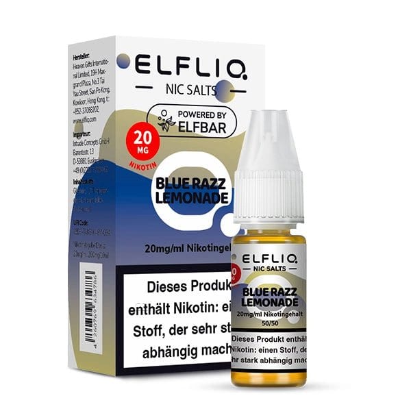 Erlebe den spritzigen Vape-Genuss mit Elfliq Blue Razz Lemonade – Blaubeeren & Himbeeren Geschmack, 20mg Nikotin, 10ml Flasche.