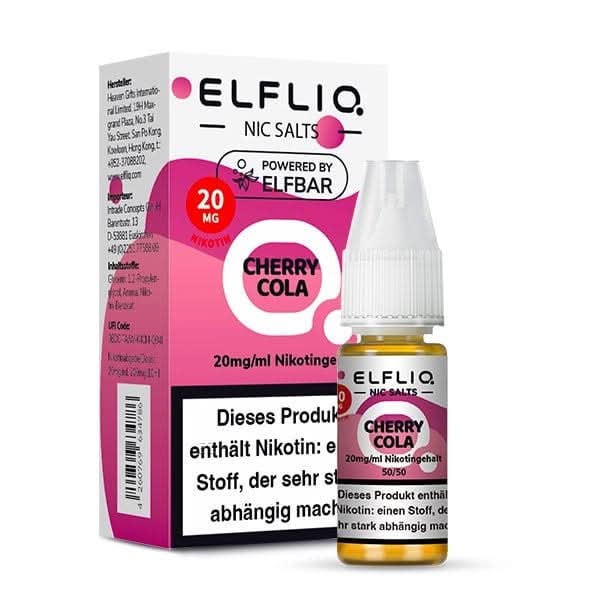 Elfliq Cherry Cola Flasche und Verpackung - süßes Kirscharoma mit Cola, ideal für sommerliche Frische gesucht?