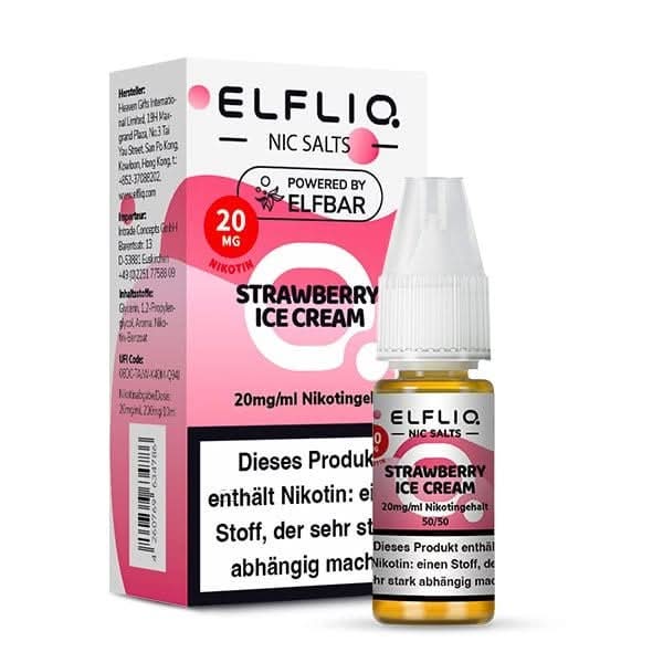 Elfliq Strawberry Ice Cream Vape Liquid, 20mg Nikotinstärke, verspricht süße Erdbeerfrische mit cremigem Eis für dein Dampferlebnis.