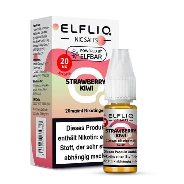 Elfliq Strawberry Kiwi E-Liquid mit 20mg Nikotin und erfrischendem Erdbeer-Kiwi-Geschmack, perfekt für deinen Obstsalat-Dampfergenuss.