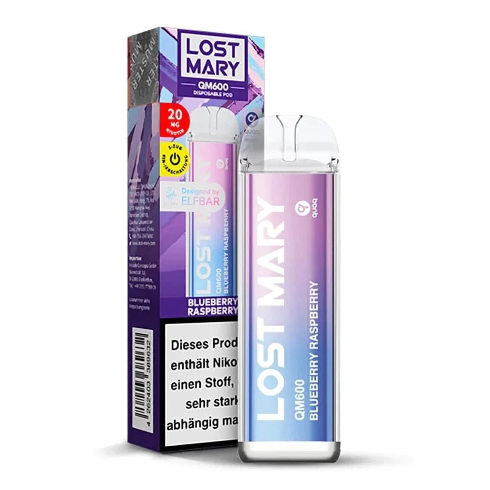 Elf Bar Lost Mary QM600 CP in Blueberry Raspberry Geschmack, 20mg Nikotin, himmlischer Mix aus süßer Blaubeere und saftiger Himbeere.