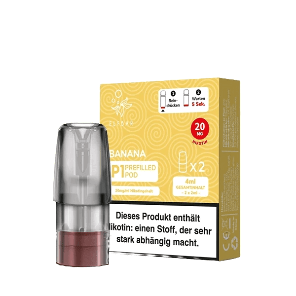 Alt Tag: Elf Bar Mate 500 P1 Pod Banane, 2er Set. Erlebe tropische Süße reifer Bananen mit Vanille. Perfektes Dampf-Erlebnis.
