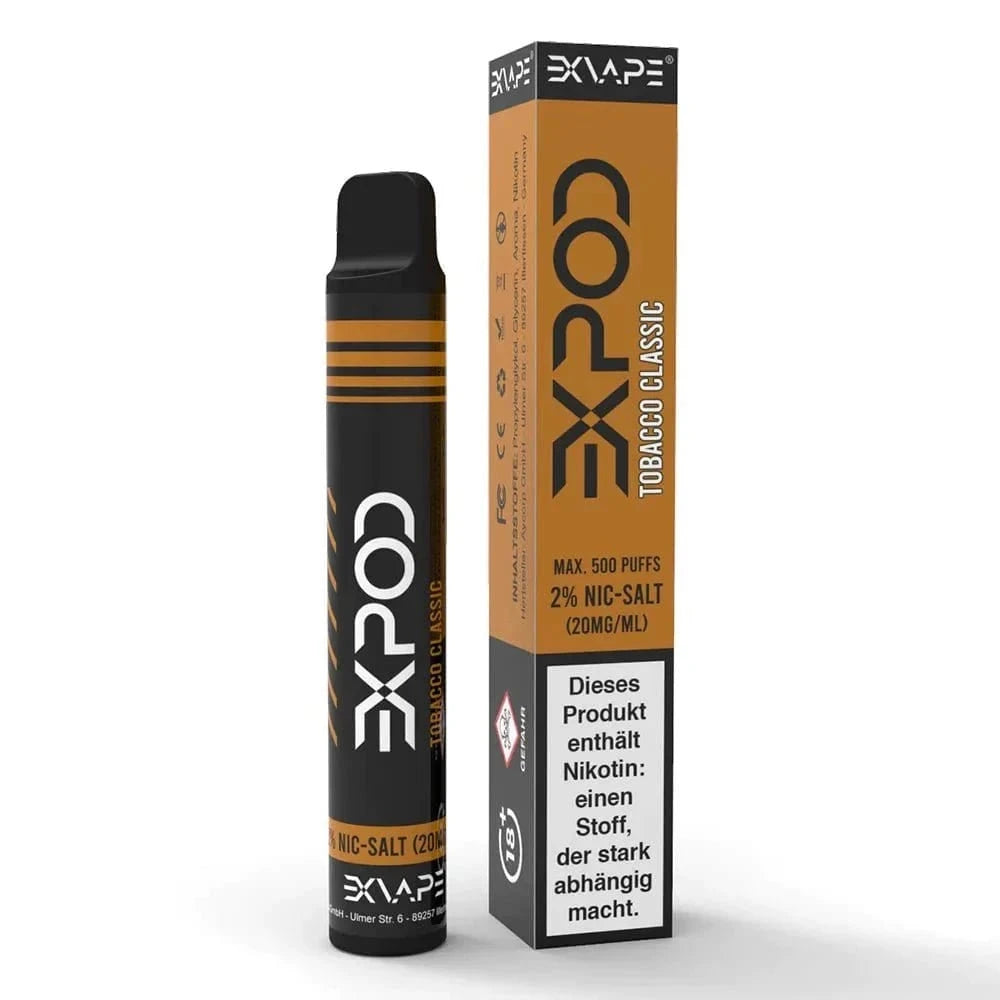 eXpod Tobacco Classic E-Zigarette für authentischen Tabakgeschmack mit 500 Zügen und 2% Nikotinsalz. Perfekt für Tabakliebhaber.