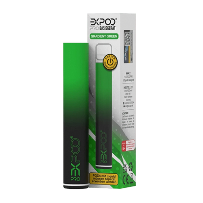 Erlebe Stil und Technologie mit dem eXvape eXpod Pro in Gradient Green, die perfekte Mischung aus Schwarz und Grün.