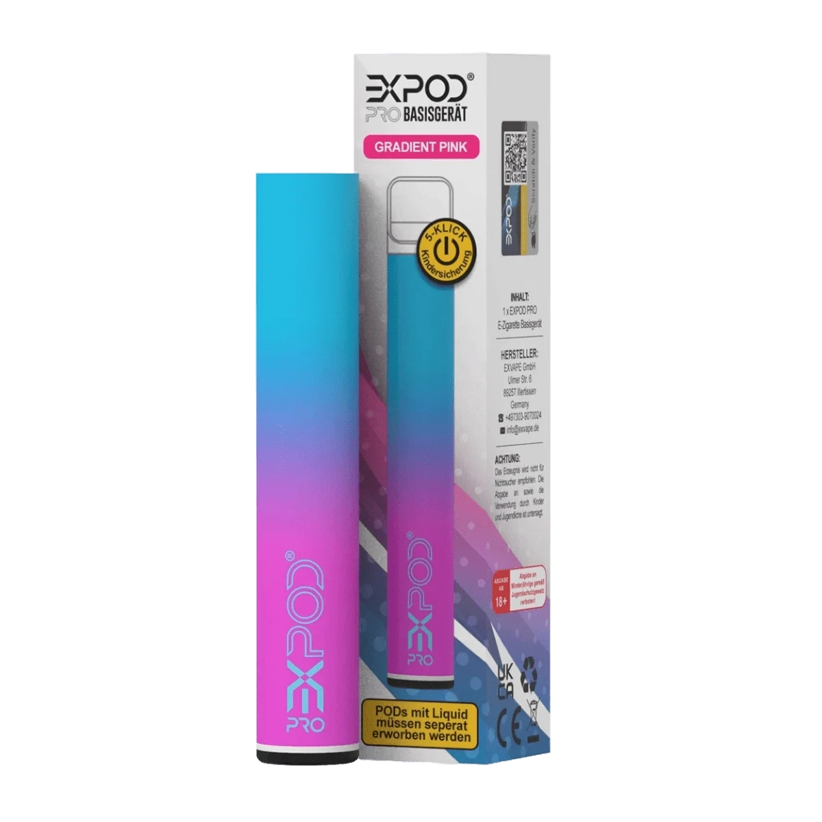 eXpod Pro Basisgerät in Gradient Pink, ein Hingucker von Blau zu Pink, ideal für trendige Dampfer mit Stilbewusstsein.