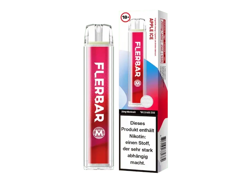 Flerbar M Apple Ice: Süßer Apfel trifft auf kühles Menthol - Perfekt für einen erfrischenden Dampfer-Genuss.