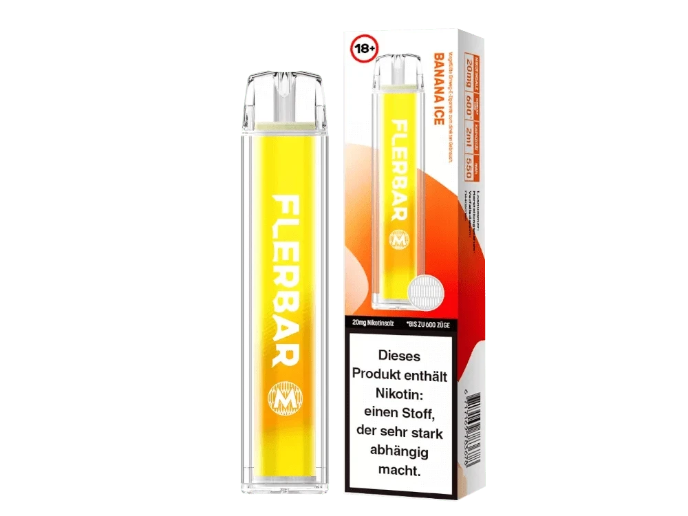 Erlebe den frischen Mix von Flerbar M Banana Ice – süße Banane trifft kühlendes Menthol, perfekt für deinen exotischen Genussmoment.