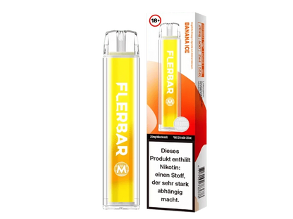 Erlebe den frischen Mix von Flerbar M Banana Ice – süße Banane trifft kühlendes Menthol, perfekt für deinen exotischen Genussmoment.