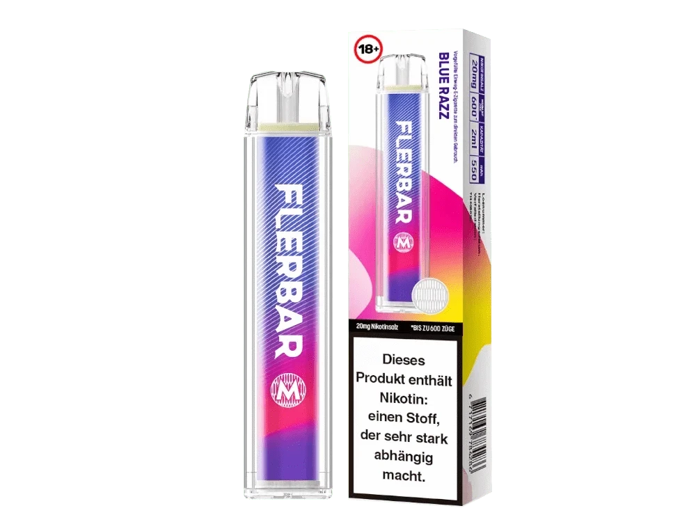 Flerbar M Blue Razz Verdampfer, süß-säuerlicher Geschmacksrausch aus Blaubeere und Himbeere, zauberhaftes Fruchtaroma genießen.