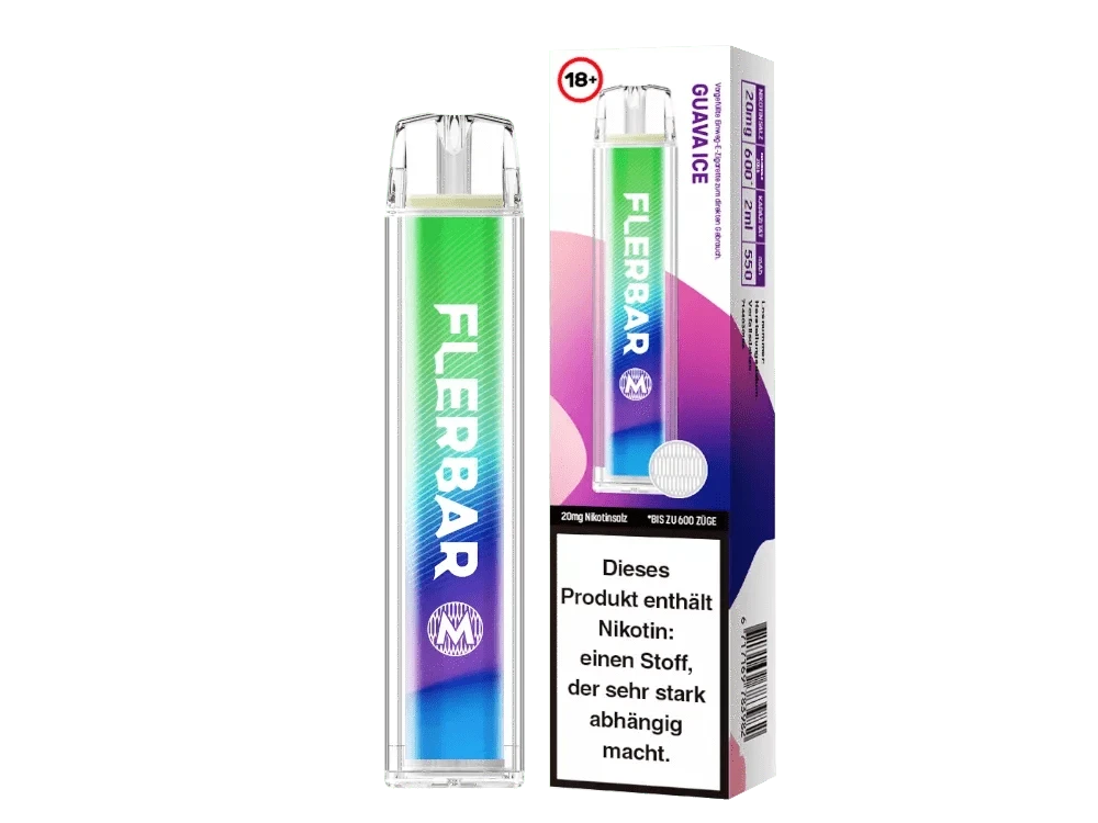 Erlebe die erfrischende Kombination von Flerbar M - Guava Ice, tropische Guave und kühles Menthol, entspannend und frisch.