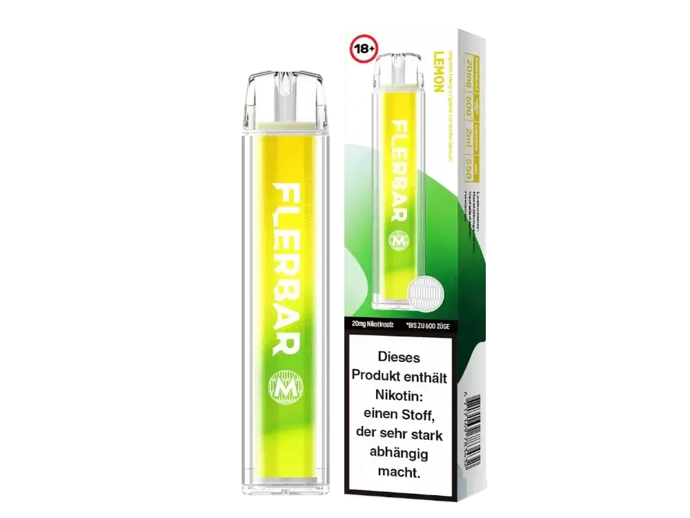 Flerbar M Lemon E-Zigarette mit erfrischendem Zitronengeschmack, ideal für einen spritzigen Genuss unterwegs.