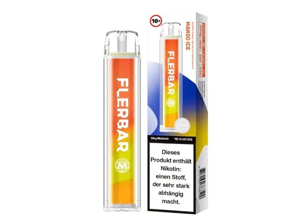Tauche ein in tropischen Genuss mit der Flerbar M Mango Ice E-Zigarette. Erlebe süße Mango und erfrischendes Menthol.